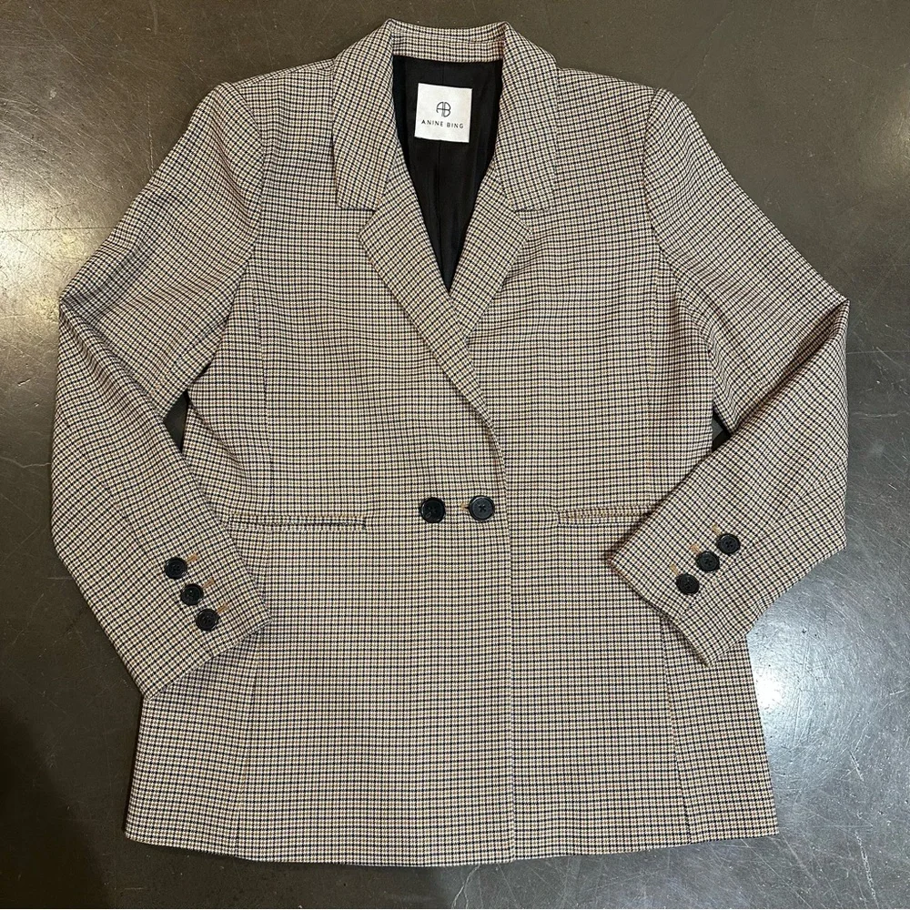 Anine Bing Women's Plaid Blazer - Brown and Black